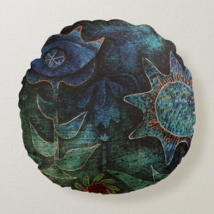 Abstrakte Blume bei Nachtschwärmern Rundes Kissen