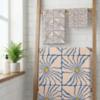 Abstrakte Blume Blau Gelb Retro Boho Floral