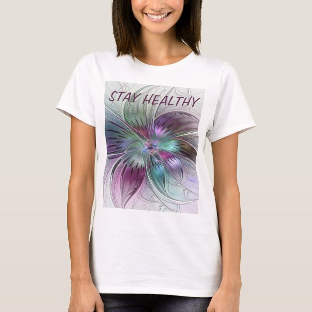 Abstrakte Blume Blumenmuster Fraktal Text T-Shirt (Vorderseite)
