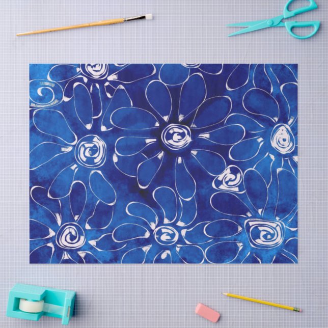 Abstrakte Blume Daisies Blue Floral Decoupage Seidenpapier (Basteln)