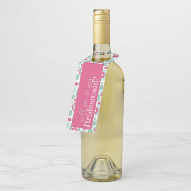 Abstrakte Blume Flasche Hänger Hot Pink Minze Grün Flaschenanhänger (Angewinkelt)