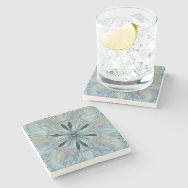 Abstrakte Blume Fraktal Aquamarin Steinuntersetzer (Seitenansicht)