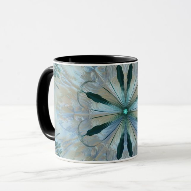 Abstrakte Blume Fraktal Aquamarin Tasse (Vorderseite Links)