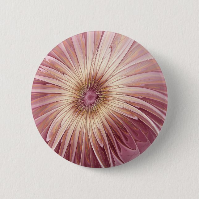 Abstrakte Blume Fraktal Kunst und Schatten Burgund Button (Vorderseite)