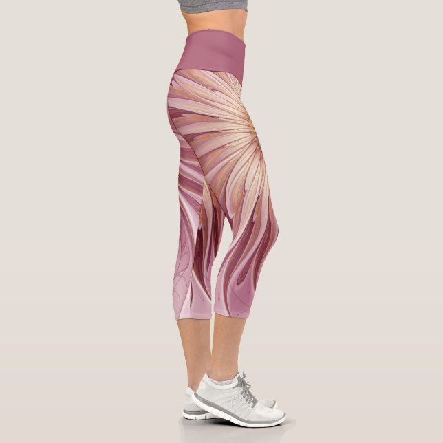 Abstrakte Blume Fraktal Kunst und Schatten Burgund Capri Leggings (Rechts)