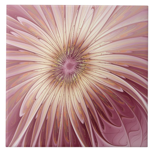 Abstrakte Blume Fraktal Kunst und Schatten Burgund Fliese (Vorderseite)