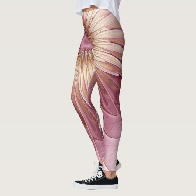 Abstrakte Blume Fraktal Kunst und Schatten Burgund Leggings (Links)