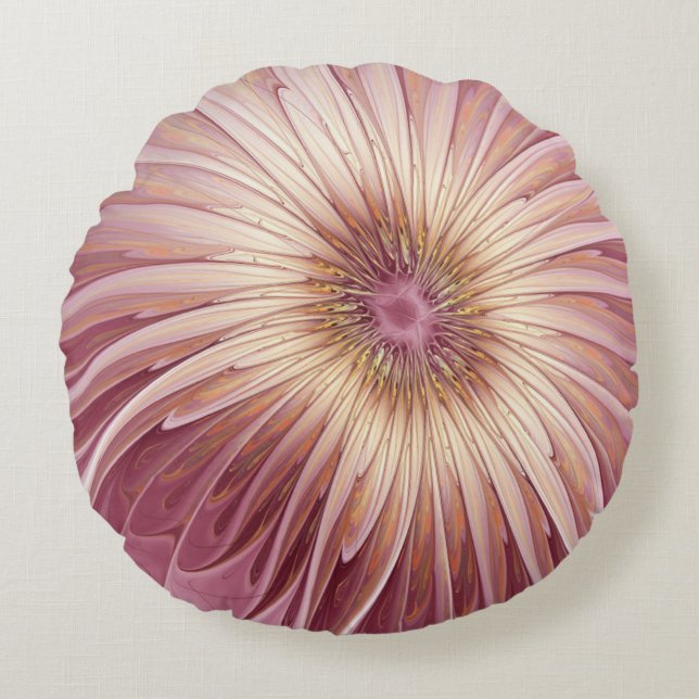 Abstrakte Blume Fraktal Kunst und Schatten Burgund Rundes Kissen (Vorderseite)