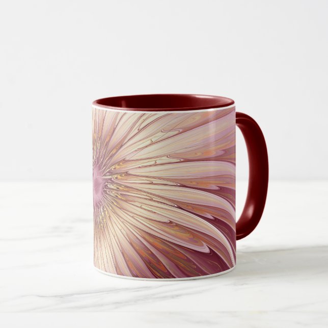 Abstrakte Blume Fraktal Kunst und Schatten Burgund Tasse (VorderseiteRechts)