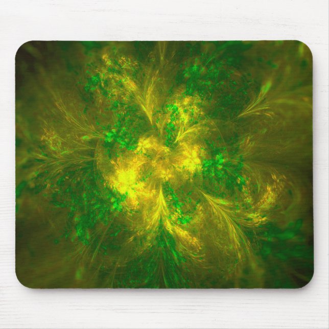 Abstrakte Blume hellgelbe und grüne Muster Mousepad (Vorne)