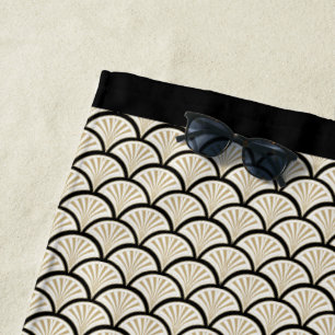 Abstrakte Blume in Beige und Schwarz-Deko Strandtuch
