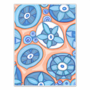 Abstrakte Blume in Blau und Orange Originelle Male Aufkleber