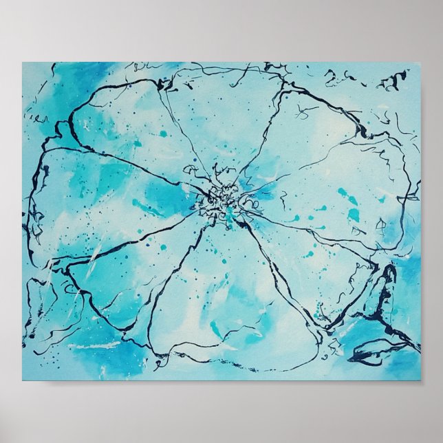 Abstrakte Blume in Blau und Schwarz Poster (Vorne)