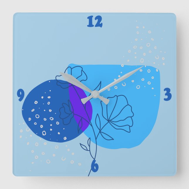 Abstrakte Blume in blauem Regen Quadratische Wanduhr (Vorderseite)