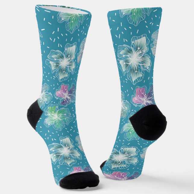 Abstrakte Blume in hellblauen Farbtönen Socken (Gewinkelt)