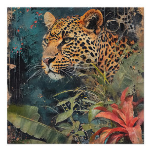 Abstrakte Blume Jungle Cat Landschaft Poster