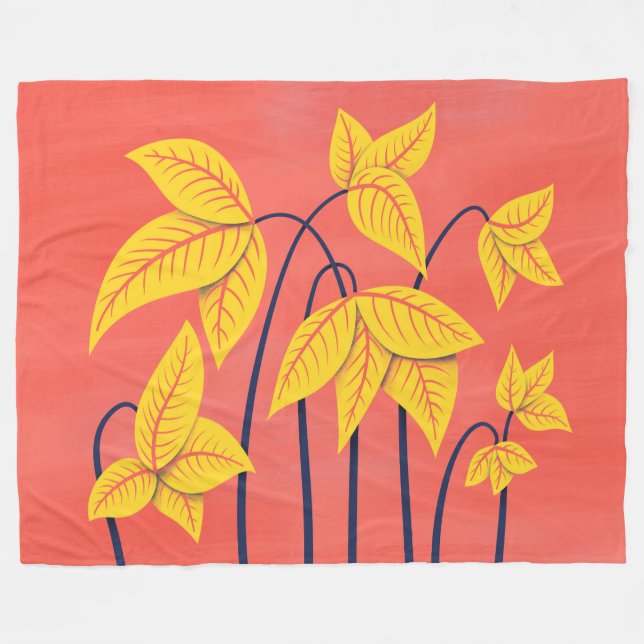 Abstrakte Blume Korallengelbe, geometrische Formen Fleecedecke (Vorderseite (Horizontal))