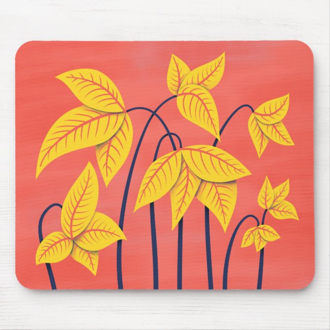 Abstrakte Blume Korallengelbe, geometrische Formen Mousepad (Vorne)