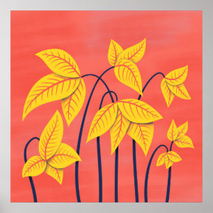 Abstrakte Blume Korallengelbe, geometrische Formen Poster