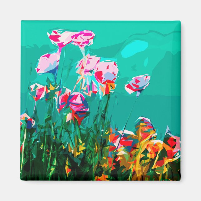 Abstrakte Blume Magnet Rosa aquamarin orange (Vorne)