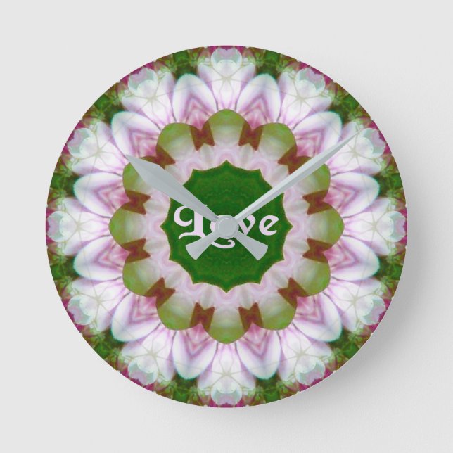Abstrakte Blume Mandala mit Liebe optional Text Runde Wanduhr (Vorderseite)
