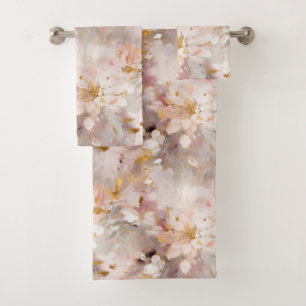Abstrakte Blume mit weißem Splashy, neutral Badhandtuch Set