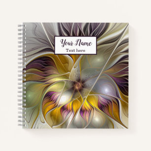 Abstrakte Blume Moderne Fraktal Name Notizbuch