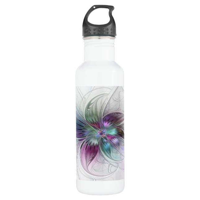 Abstrakte Blume Modernes Fraktal Kunst, Dichtung u Edelstahlflasche (Vorderseite)