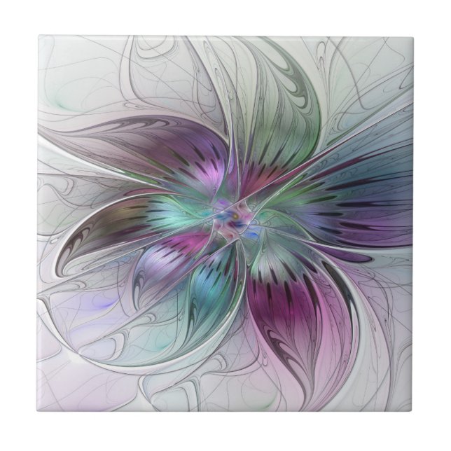 Abstrakte Blume Modernes Fraktal Kunst, Dichtung u Fliese (Vorderseite)