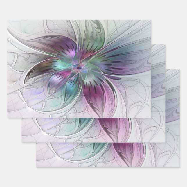 Abstrakte Blume Modernes Fraktal Kunst, Dichtung u Geschenkpapier Set (Set)