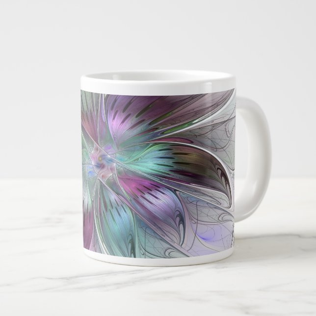 Abstrakte Blume Modernes Fraktal Kunst, Dichtung u Jumbo-Tasse (Vorderseite Rechts)