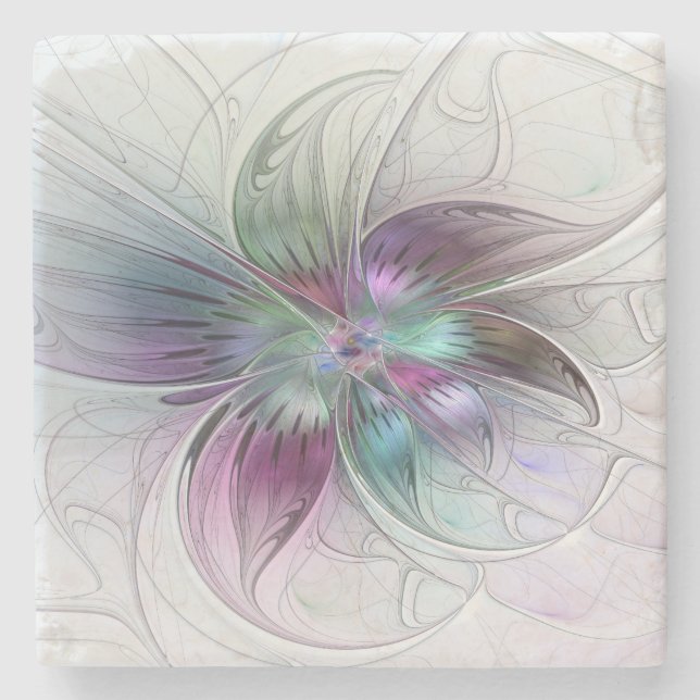 Abstrakte Blume Modernes Fraktal Kunst, Dichtung u Steinuntersetzer (Vorderseite)