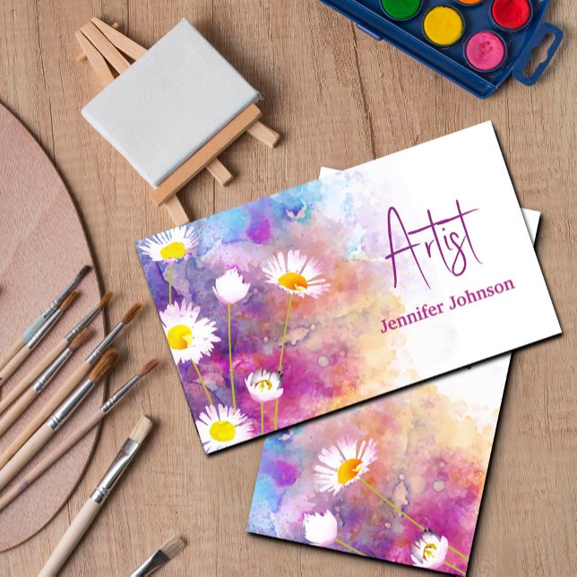Abstrakte Blume Paint Watercolor Artist Visitenkarte (Modern business card with abstract daisy flowers – perfect for artist#ModernArt#BusinessCard #Daisy)