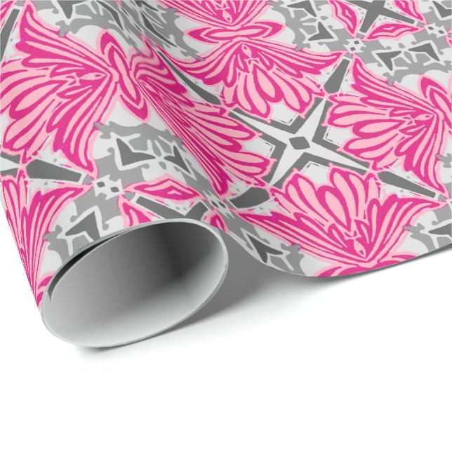 Abstrakte Blume Petals Fuchsia Pink und Grau Geschenkpapier (Rolleneckpunkt)