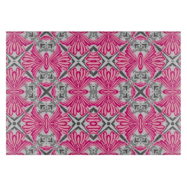 Abstrakte Blume Petals Fuchsia Pink und Grau Schneidebrett (Vorderseite)