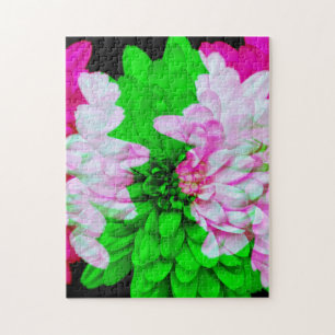 Abstrakte Blume Petals Pink Lime Green Puzzle