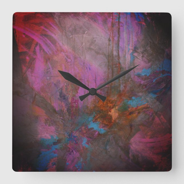 Abstrakte Blume Quadratische Wanduhr (Vorderseite)