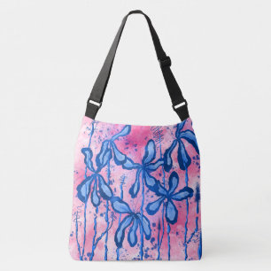 Abstrakte Blume Rosa und Blau Tragetaschen Mit Langen Trägern