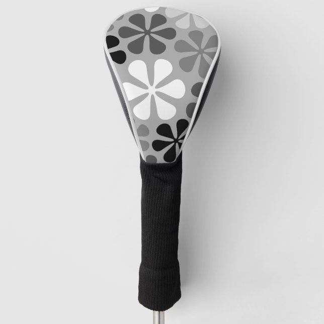 Abstrakte Blume Schwarz-weiß Grau Golf Headcover (Vorderseite)
