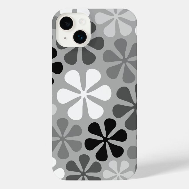 Abstrakte Blume Schwarz-weiß Grau iPhone Hülle (Rückseite)