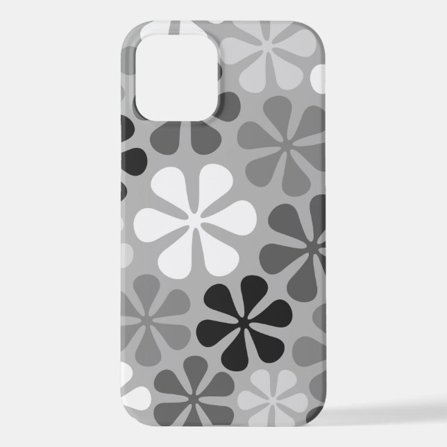 Abstrakte Blume Schwarz-weiß Grau iPhone Hülle (Rückseite)
