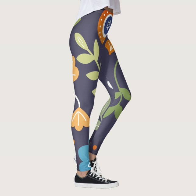 Abstrakte Blume und Blattwerk Leggings (Rechts)