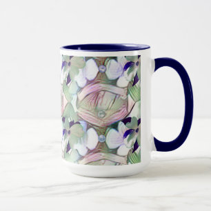Abstrakte Blume und Perlen Blue Big Tasse