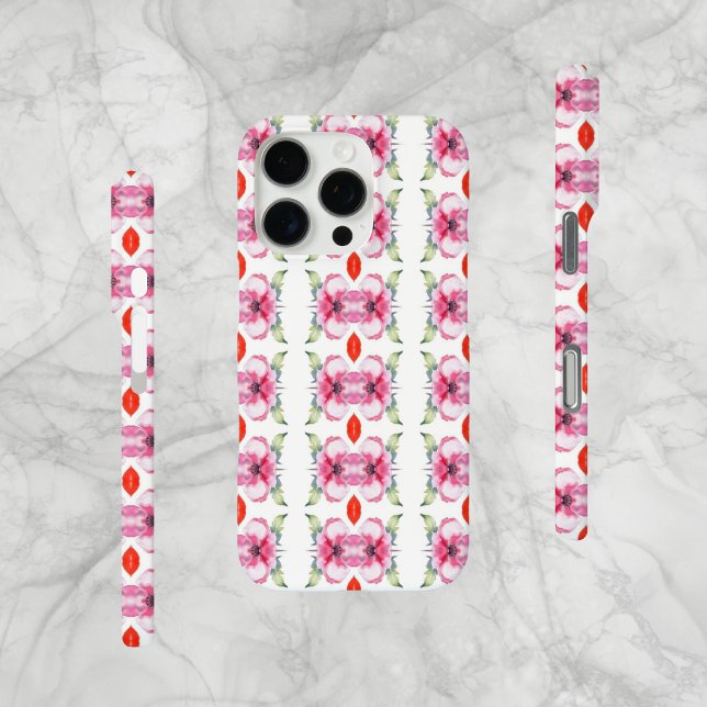 Abstrakte Blume und Roter Lipstick Case-Mate iPhone Hülle (Abstract floral-style design, with red lipstick. Original pattern design in green, pink and red.)