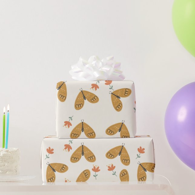 abstrakte Blume und Schmetterlinge auf weichem gel Geschenkpapier (Partygeschenke)