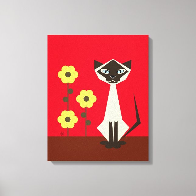 Abstrakte Blume und siamesische Katze Canvas Print Leinwanddruck (Vorderseite)
