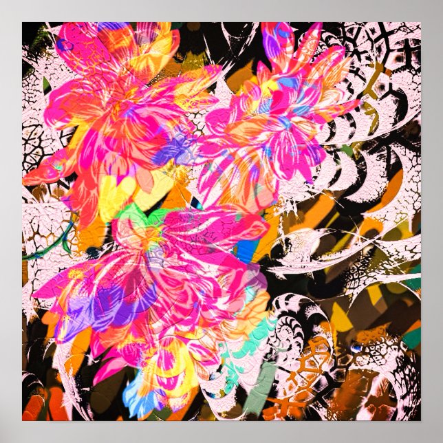 Abstrakte Blume und Tierdruck Poster (Vorne)
