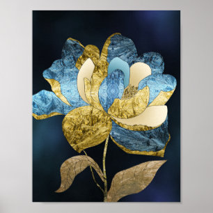 Abstrakte Blume von Blau und Gold mit texturierten Poster
