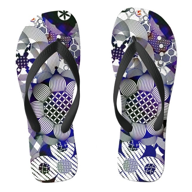 Abstrakte Blume Zapfen Damask Tinte Flip Flops (Fußbett)