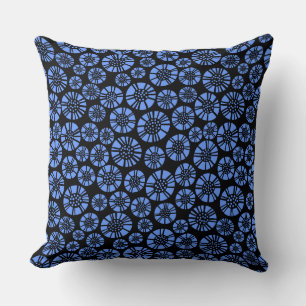Abstrakte Blumen 031023 - Babyblau auf Schwarz Kissen